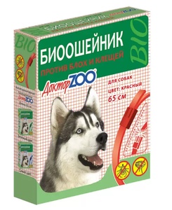 ДОКТОР ЗОО Биоошейник д/собак (65 см) от блох/красный (1*6)