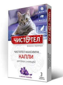 ЧИСТОТЕЛ капли д/кошек Максимум (3 пипет)
