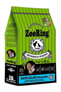 ЗООРИНГ корм д/кошек (10 кг) д/кожи и шерсти индейка/морская соль ЗООРИНГ корм д/кошек (10 кг) д/кожи и шерсти индейка/морская соль