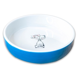 МИСКА керамическая "Кошка с бантиком" голубая (0,37л) 5060820 валта
