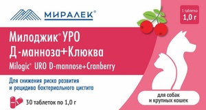 МИЛОДЖИК Уро 1,0 г (30 таб) д/крупных кошек и собак от цистита